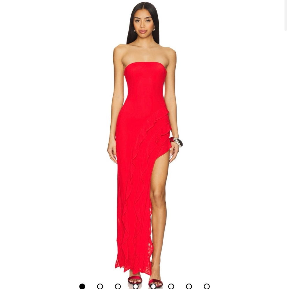 Red Strapless Asymmetrical Dress AFRM x REVOLVE